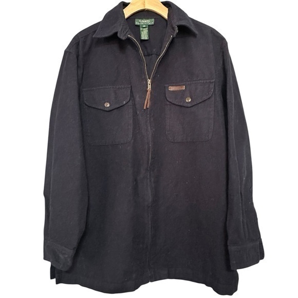 Lauren Ralph Lauren Women’s Size M Navy Blue Flannel Cotton Full Zip Jacket - Picture 1 of 8